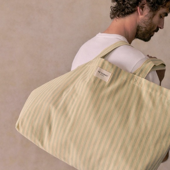 Octobre Editions | Bag | Green Oversized Striped Fabric Tote - Picture 1 of 12